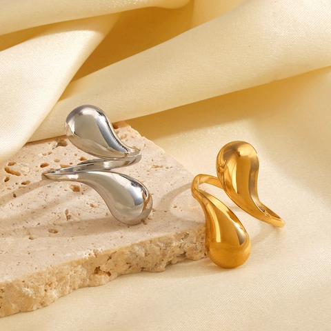 Edelstahl Wassertropfen Ring 18K Vergoldet Offen Verstellbar Minimalistischer Modeschmuck Für Damen