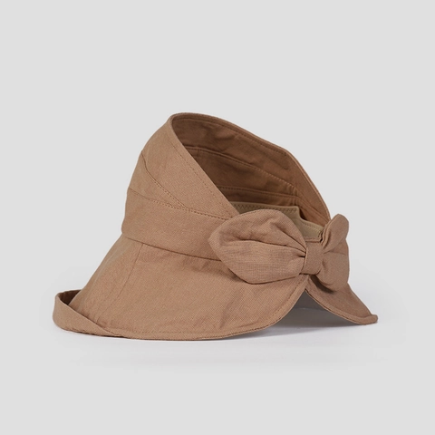 Women Japanese Style Linen Cotton Open Top Sun Hat Wide Brim Breathable Foldable Bow Visor Hat Summer Beach Travel Headwear