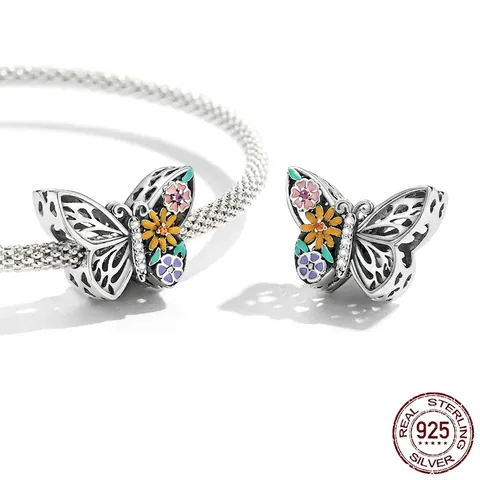 925 Sterling Silver Charms Butterfly Dreamcatcher Fairy Enamel Zircon Beads For DIY Bracelets