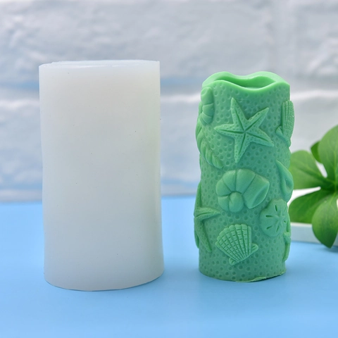 Stampo In Silicone Cilindrico Tema Oceano Motivo Conchiglia Stella Marina Per Candele Sapone Resina DIY Cottura