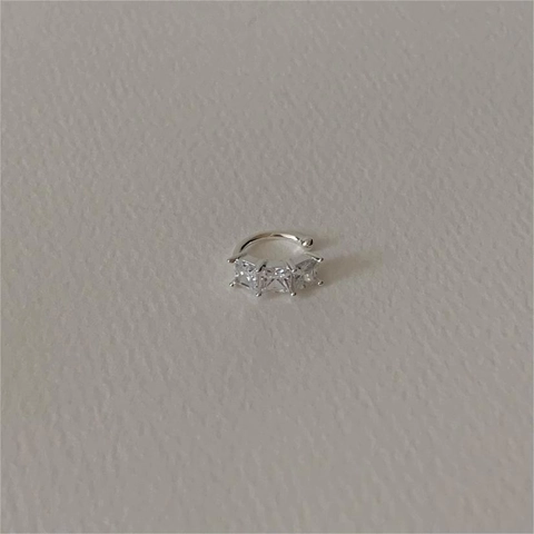 Orecchini A Clip Minimalisti In Argento Sterling 925 Senza Buco Con Tre Zirconi Cubici Rettangolari Per Donna