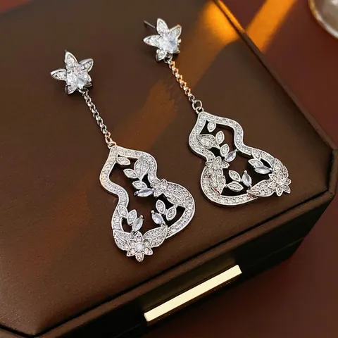 Orecchini Pendenti A Forma Di Zucca Svuotata Con Zircone Rame Fiore Foglia Stella Silver Earring Post Per Donne Lusso Chic
