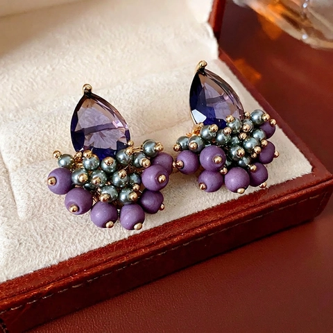Vintage Tropfen Ohrstecker Lila Zirkon Perlen Luxus Boho Schmuck Mit 925 Sterling Silber Stecker Für Damen
