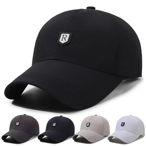 Quick Dry Baseball Cap Polyester Breathable Adjustable Sport Sun Hat Men Women Outdoor Casual Minimalist Letter R Badge