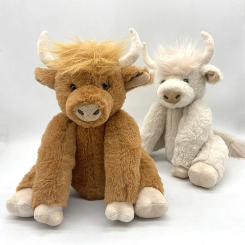 Peluche Mucca Delle Highlands Realistico Bestiame Scozzese Bambola Morbida Capelli Lunghi Articolazioni Mobili Figura Animale Regalo
