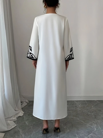 Dames Maxi Jurk V Hals Lange Mouwen Etnisch Borduurwerk Kaftan Abaya Stijl Polyester Spandex Los Casual