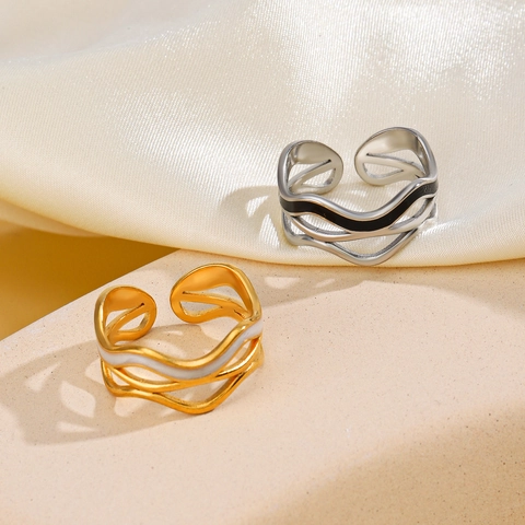 Anillo De Acero Inoxidable Esmalte Línea Ondulada Apertura Ajustable Hueco Geométrico Hip Hop Punk Joyería Para Mujeres