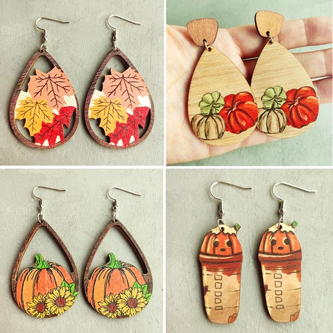 Orecchini A Goccia In Legno Per Ringraziamento Autunnale Con Perno Orecchino Motivo Zucca Girasole Per Donna