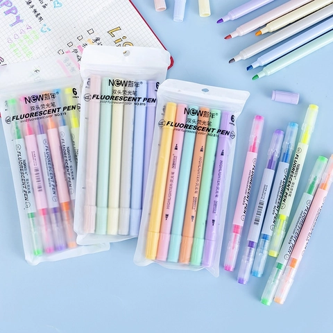 Evidenziatori Penne A Doppia Punta Colori Macaron Morandi Pastello Punta Scalpello Larga E Fine Marcatori In Plastica Per Scuola