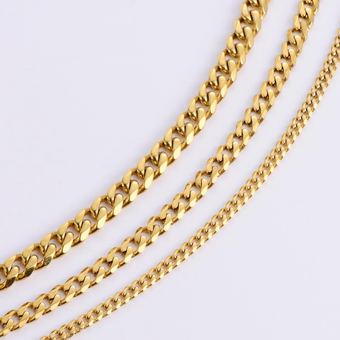 Cuban Link Chain Necklace 304 Stainless Steel Polished 18K Gold Plated Hip Hop Style Jewelry For Men With Lobster Clasp