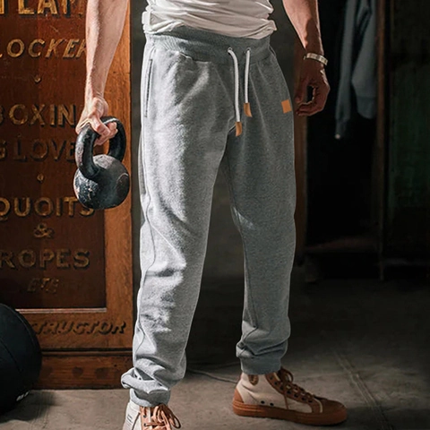 Men Fleece Lined Joggers Solid Color Drawstring Waist Cuffed Sweatpants Knitted Polyester Spandex Casual Sport Pants