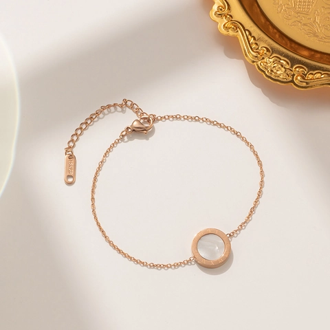 Rose Gold Titanium Steel Roman Numerals Bracelet For Women Minimalist Double Sided Round Pendant Fashion Jewelry Accessory