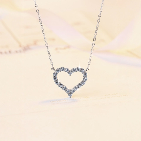 Collier Pendentif En Forme De Cœur Argent Sterling 925 Moissanite Couleur D VVS1 Évidé Pavé Bijoux De Luxe Pour Femmes