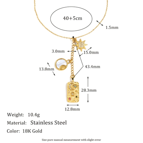 Tarot Y Halskette Edelstahl 18K Vergoldet Mond Stern Auge Anhänger Mit Perlmutt Zirkon Für Damen