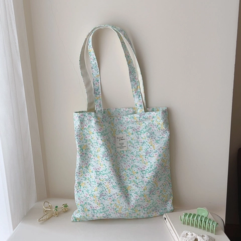 Borsa Tote In Tela Di Cotone Con Stampa Floreale Borsa A Spalla Da Donna Motivo A Quadretti Fiori Elefante Grande Capacità
