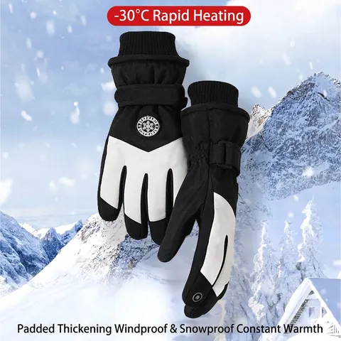 Winter Ski Gloves For Men Women Polyester Windproof Waterproof Thermal Fleece Touchscreen Outdoor Cycling Sports Gloves