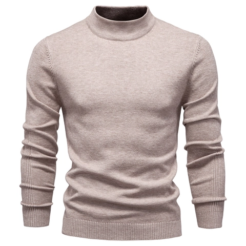 Men Thickened Mock Neck Sweater Slim Fit Long Sleeve Knit Pullover Warm Viscose Blend Casual Knitwear For Autumn Winter