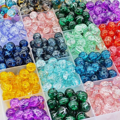 Round Crackle Glass Beads Brushed Texture Colorful Lampwork Loose Beads For Jewelry Making DIY Craft