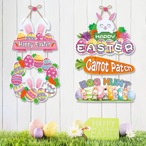 Felice Pasqua Decorazione Da Appendere Coniglio Uovo Carota Carta Decorazione Murale Ornamento Festivo