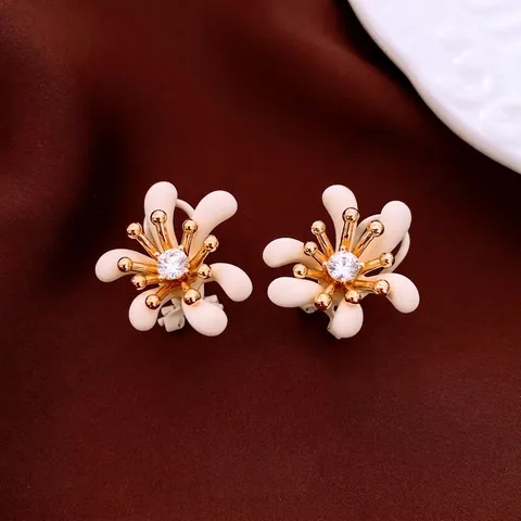 Elegant 3D Flower Stud Earrings With 925 Sterling Silver Earring Post Real Gold Plated Copper Zircon Jewelry For Women