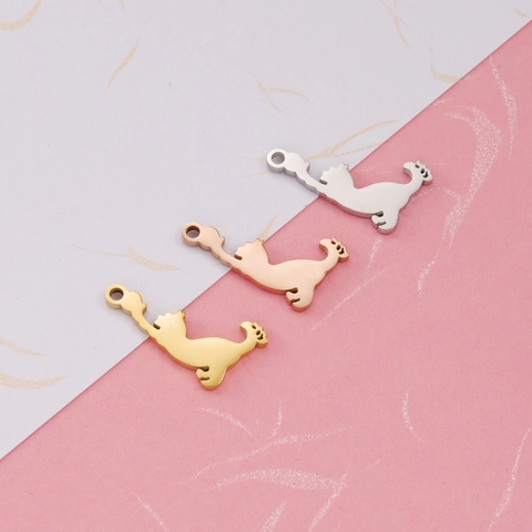 Dijes De Animales Acero Inoxidable Pulido Espejo Gato Dragón Dinosaurio Colgantes Accesorios Para Hacer Joyas DIY