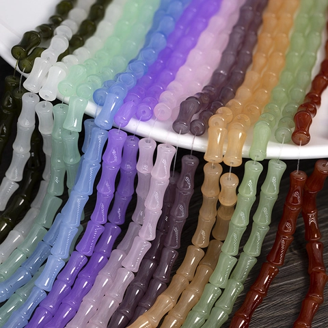 Bamboo Joint Shape Glass Beads Colorful Imitation Jade Glaze Straight Hole Beads For DIY Jewelry Making