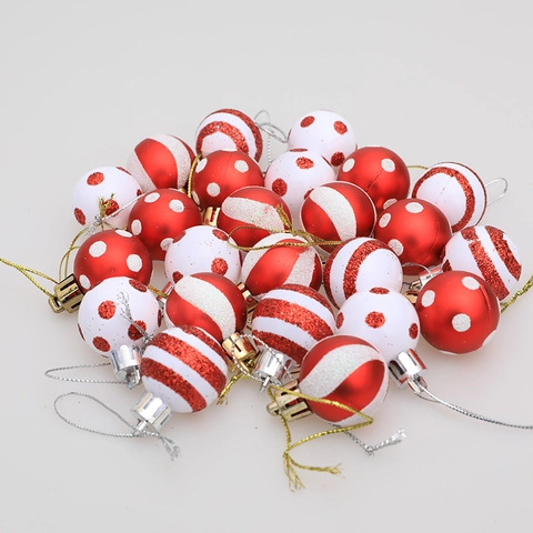 Palle di Natale Appese in Rosso e Bianco Plastica Glitterate Stampate Decorazioni per Albero di Natale per Casa Festa