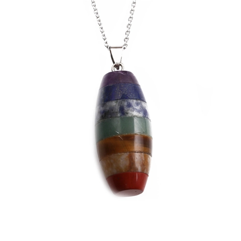 Seven Chakra Healing Crystal Pointed Pendant Necklace Multi-Color Natural Stone Bullet Shape Alloy Chain Jewelry Women Men