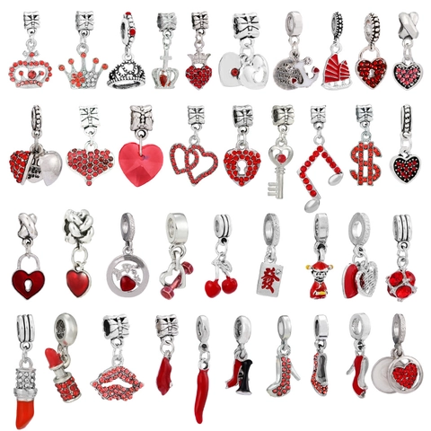 Pendentifs Charms En Alliage Strass Émail Cœur Couronne Rouge À Lèvres Talon Haut Pour Fabrication De Bracelets DIY Bijoux