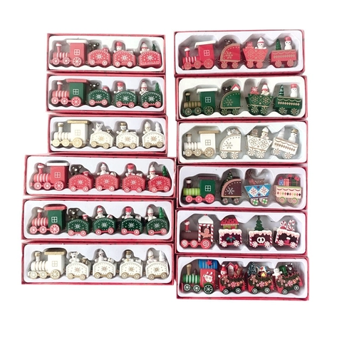 Christmas Mini Wooden Train Desktop Ornament Festive Decoration Santa Snowman Carriages Gift For Home Office
