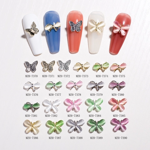 3D Butterfly Nail Art Charms Bowknot Alloy Cat Eye Stone Manicure DIY Decorations Elegant Jewelry Accessory