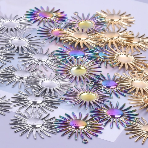 Zon Hanger Ketting Roestvrij Staal Vacuüm Geplateerd Sunburst Bedel Mode-Sieraden Voor Heren Dames Goud Regenboog Zilver