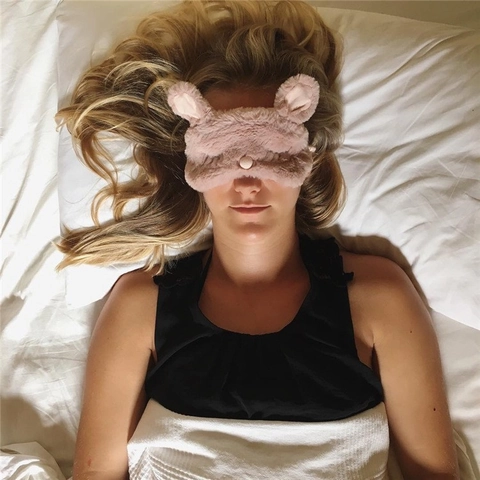 Plush Animal Sleeping Eye Mask Faux Rabbit Fur Soft Light Blocking Eye Cover For Women Girls Travel Nap Home Office