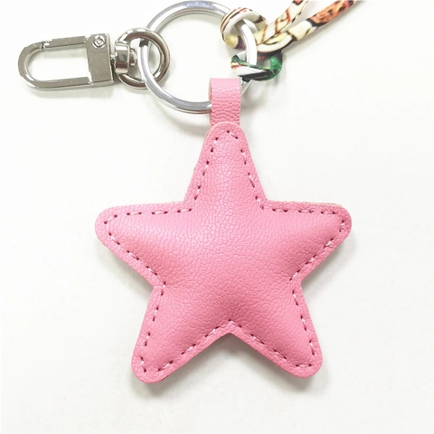 Porte-clés Étoile En Cuir Avec Ruban Foulard Imprimé Cousu À La Main Bijou De Sac Pendentif Voiture Femme