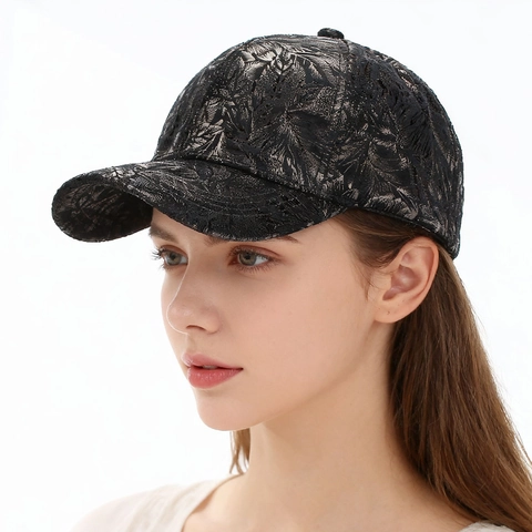Casquette De Baseball Femmes Polyester Imprimé Feuilles Jacquard Texture Dentelle Protection Solaire Respirante Ajustable Casual