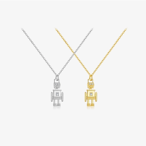 925 Sterling Silver Robot Pendant Necklace Rhinestone Inlaid Fashion Exquisite Jewelry Gift For Women Silver Gold Color