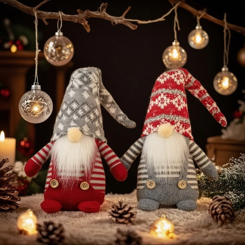 Ornements De Gnome De Noël Poupées Sans Visage En Tricot Peluche Tomte Scandinave Décorations De Table Pour Maison Fête