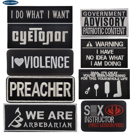 Tactical Morale Patches Funny Slogan Embroidery Applique Hook And Loop Backing Decorative Badge For Backpack Jacket