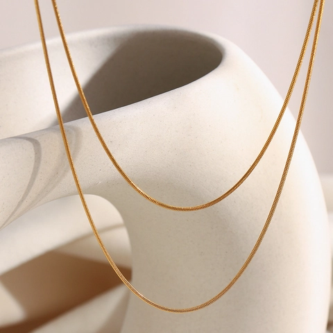 Double Layer Snake Bone Chain Necklace Stainless Steel 18K Gold Plated Minimalist Elegant Versatile Jewelry Women