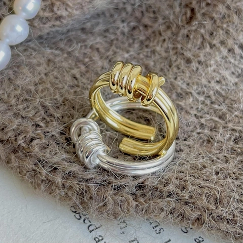 Anillo De Nudo Irregular Plata De Ley 925 Minimalista Trenzado Multicapa Anillo De Dedo Abierto Para Mujeres Vintage