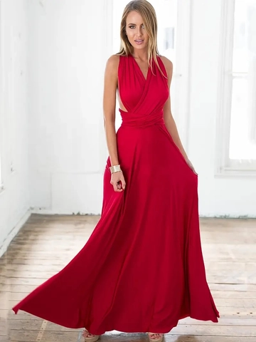 Vestido Maxi Infinity Multiforma Poliéster Elastano Espalda Descubierta Halter Color Sólido Elegante De Noche