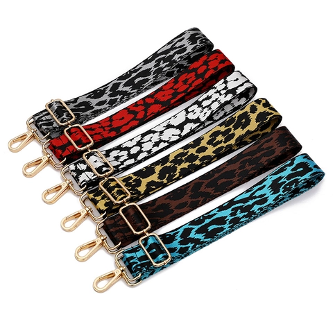 Replacement Bag Strap Adjustable Wide Polyester Jacquard Leopard Animal Print For Shoulder Crossbody Handbag Purse Metal Hook