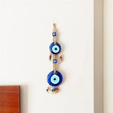 Boze Oog Muurdecoratie Handgeweven Glas Nazar Amulet Hennep Touw Met Gekleurde Houten Kralen Boho Home Ornament