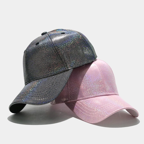 Cappellino Da Baseball In Pelle PU Luccicante Metallico Lucido Protezione Solare Cappello Alla Moda Regolabile Per Uomini Donne