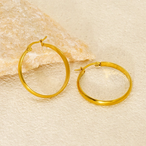 Orecchini A Cerchio In Acciaio Inossidabile Placcati Oro 18K Rotondi Geometrici Chiusura A Cerniera Gioielli Per Donne