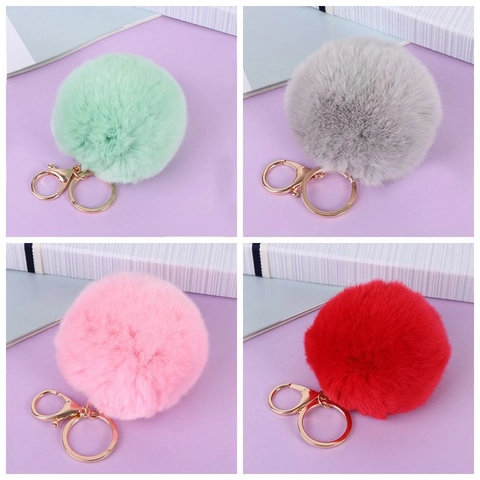 Pluche Pompon Sleutelhanger Zachte Kunstbont Bal Hanger Metalen Ring Voor Tas Telefoonhoesje Zoete Mode Voor Dames