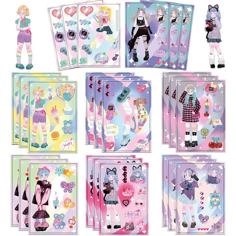 Set di Adesivi Decorativi DIY Y2K Trendy Cartoon Ragazze Outfit Adesivi in PVC Impermeabili per Scrapbooking Diario Custodia Telefono