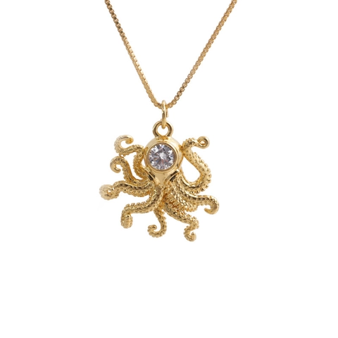 Zirconia Copper Necklace Octopus Leaf Feather Star Flower Pendant Elegant Women Jewelry