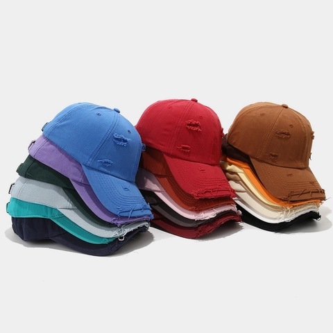 Casquette De Baseball Distressed Vintage Coton Lavé Chapeau Avec Trous Réglable Streetwear Protection Solaire