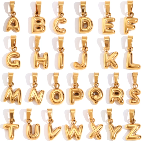 Stainless Steel 3D Bubble Letter Pendant For Women 18K Gold Plated Puffy Initial Charm DIY Necklace Jewelry Making Accessory